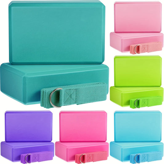 18 Pieces Yoga Block And Strap Set EVA Foam Non Slip Brick 9 X 6 X 3 Inch 8ft Yoga Straps for Stretching D Ring Design Pilates Fitness Workout Exercise