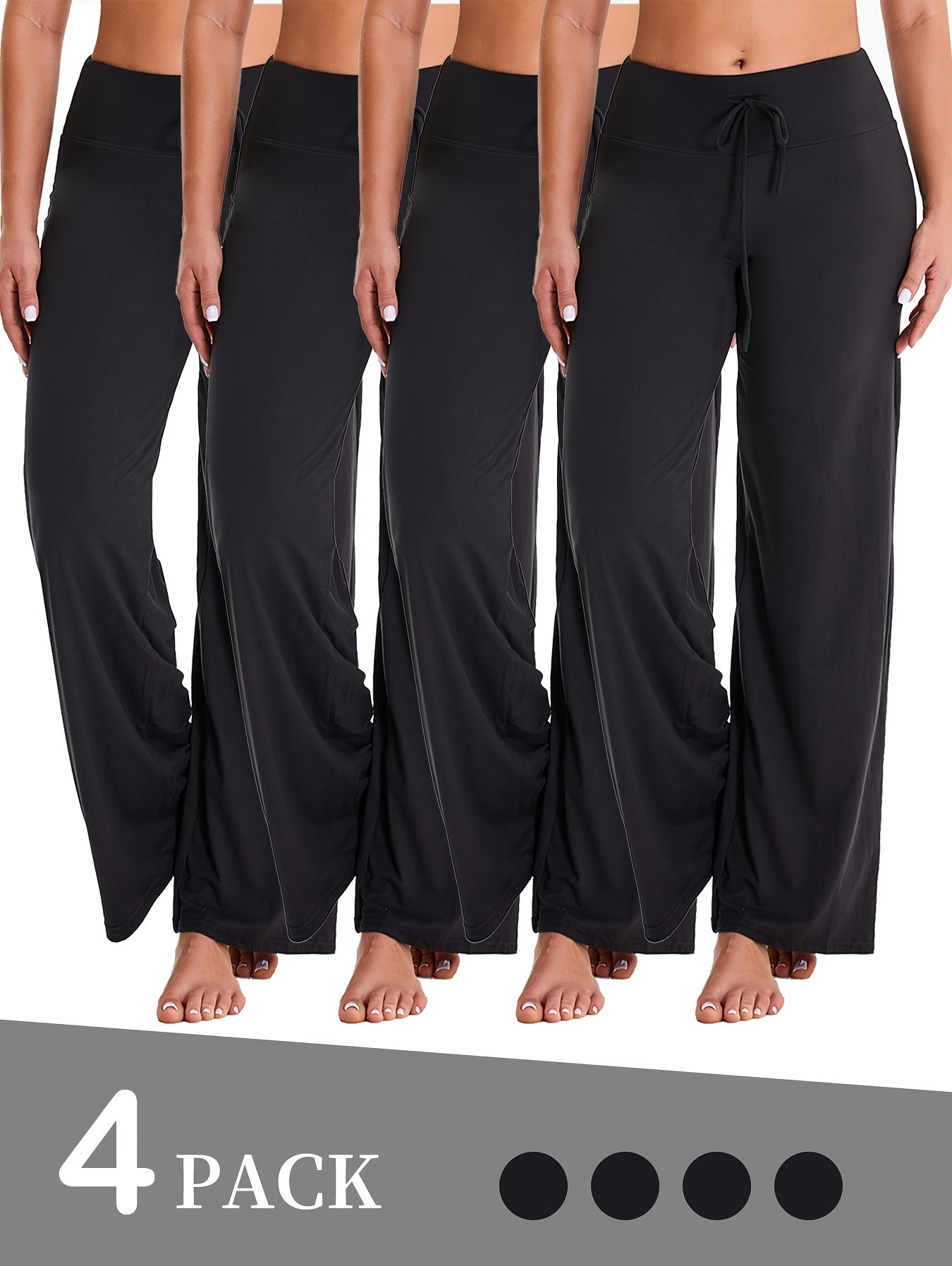 4 Pack Women's Soft Breathable Wide Leg Jogger Pants Elastic Waist Loose Fit Casual Activewear 7/8 Length for Sports Running Yoga 4 Colors Black White Gray Brown Spring Summer Fall