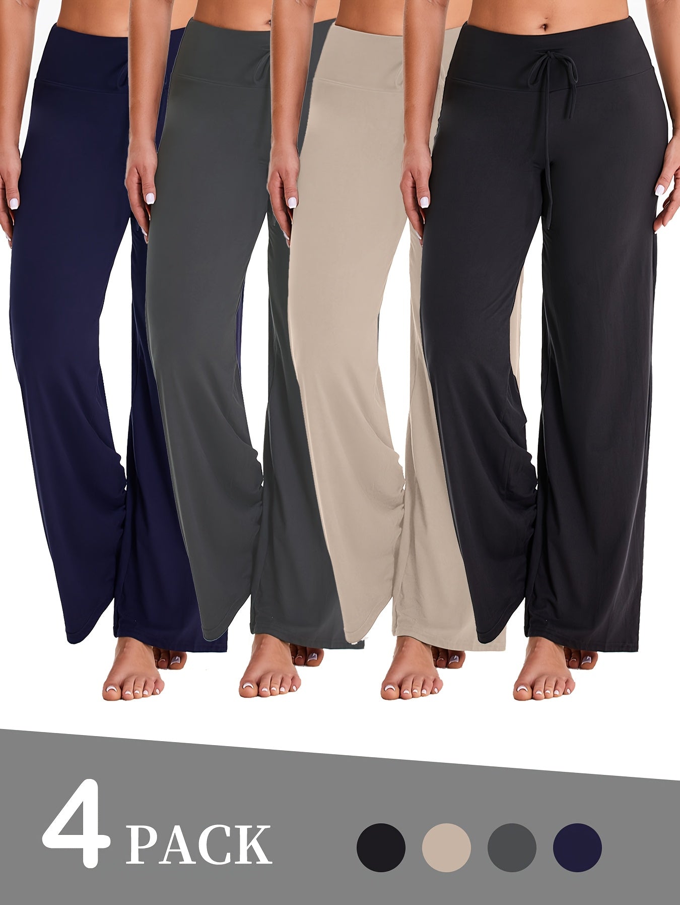 4 Pack Women's Soft Breathable Wide Leg Jogger Pants Elastic Waist Loose Fit Casual Activewear 7/8 Length for Sports Running Yoga 4 Colors Black White Gray Brown Spring Summer Fall