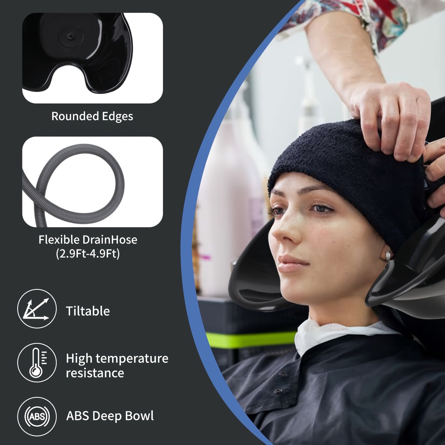 Portable Shampoo Bowl Height and Angle Adjustable Hair Washing Sink with Drain Hose