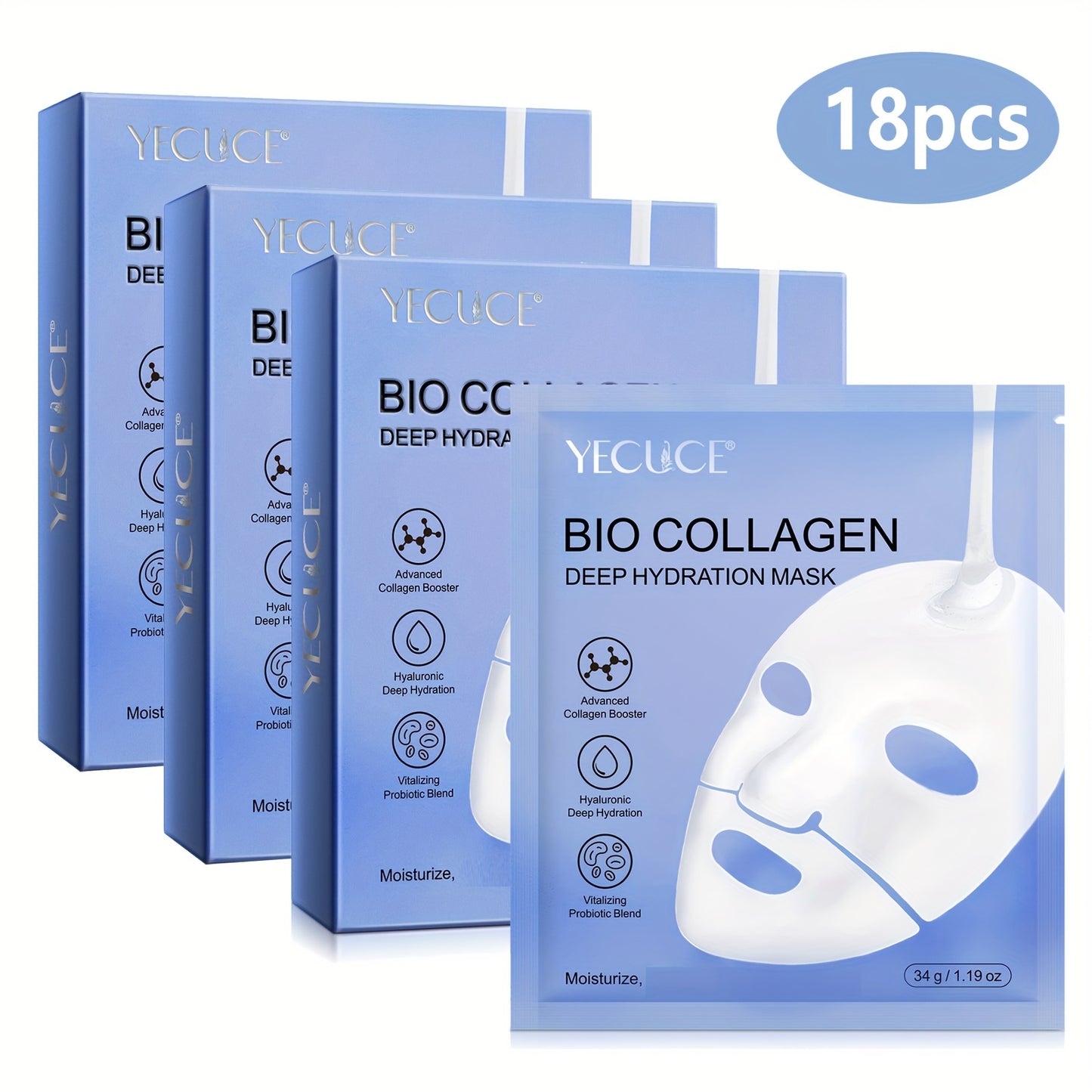 18 Pieces Collagen Mask Deep Moisturizing Formula for All Skin Types