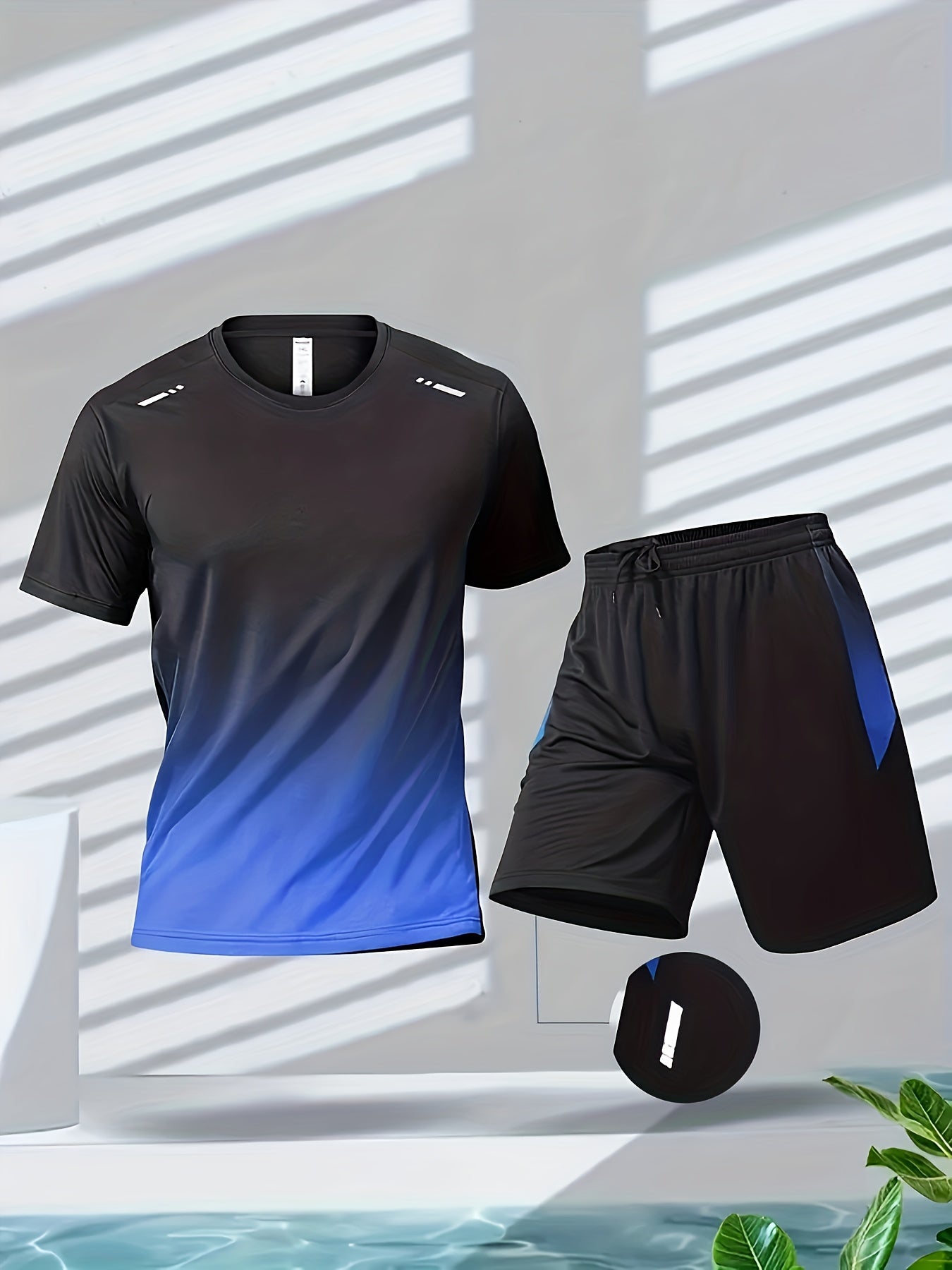 Men's Summer Basketball Training Running Set with Gradient Short Sleeve T-Shirt and Quick-Drying Shorts - Three Piece Combo