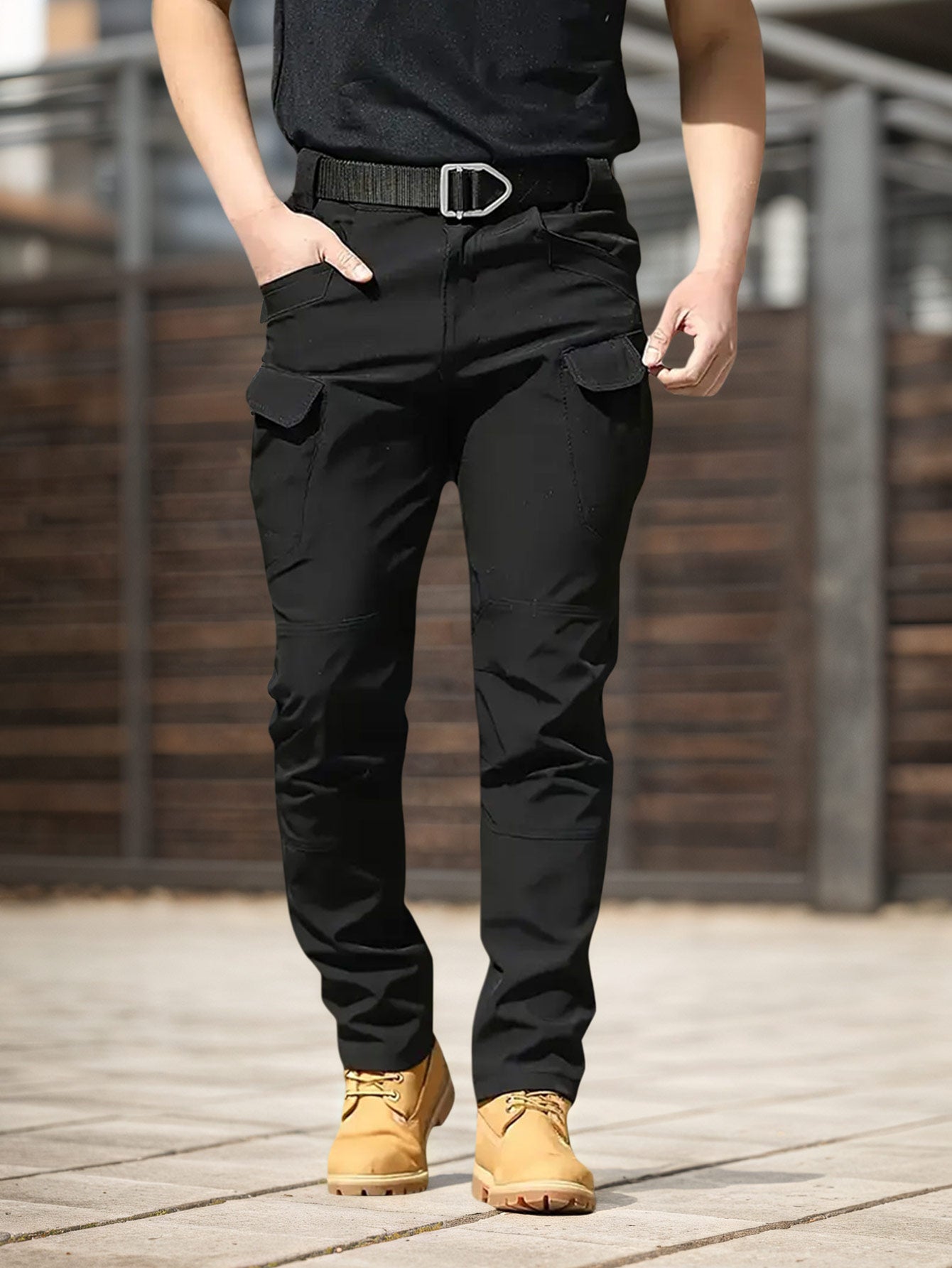 4PCS Comfy Outdoor Mountaineering Cargo Pants for Men Solid Color Drawstring Waist Casual Style Breathable Fabric