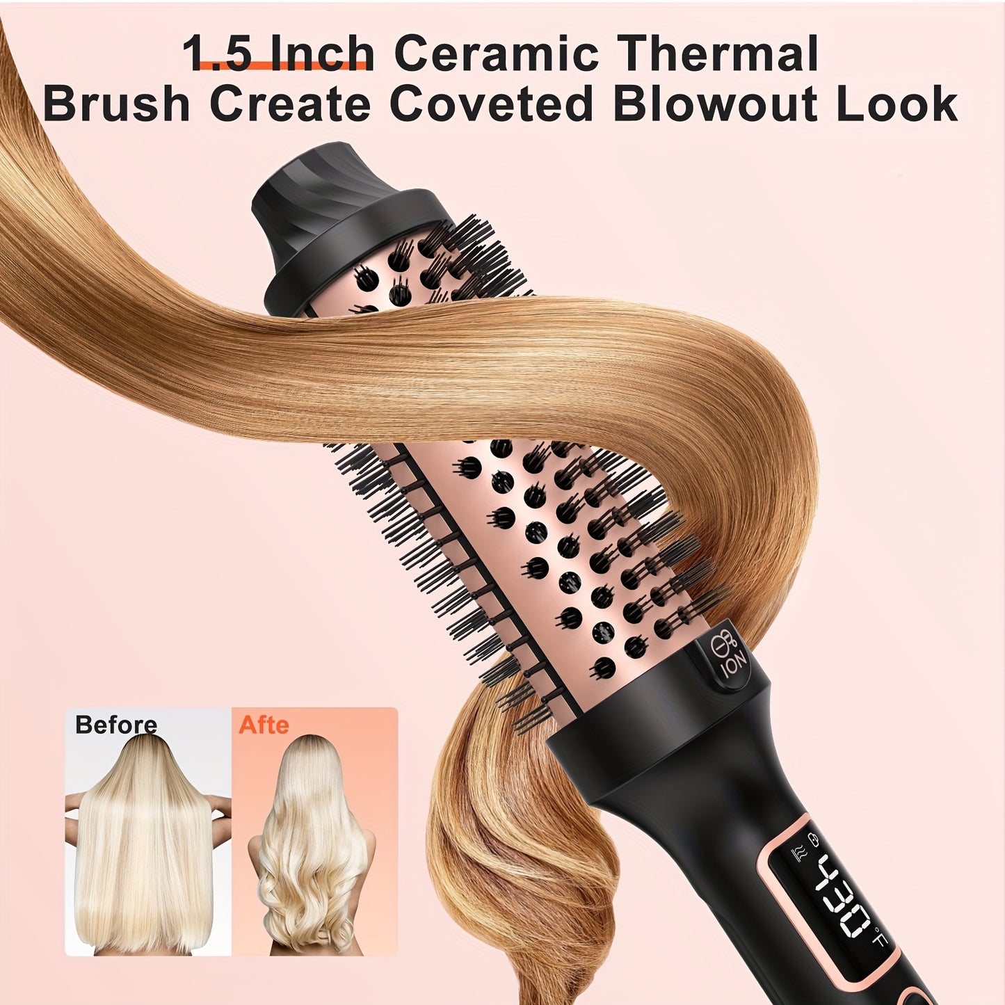 Thermal Brush For Blowout Look 1.5 Inch Heated Round Brush With 10 Temperature Control Hot Brush Styler Dual Voltage For Travel