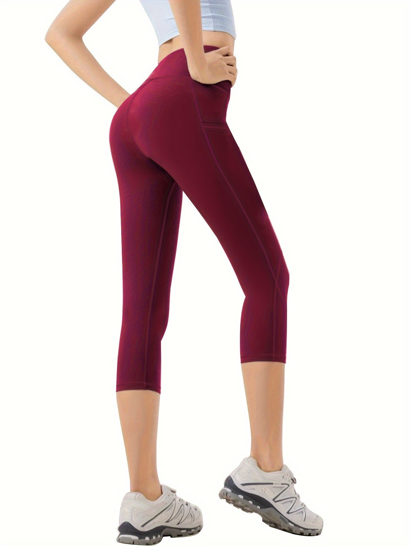 4 Pieces High Waisted Yoga Capris Leggings with Pockets Stretchy Printed Fitness and Running Tights Assorted Colors for Women