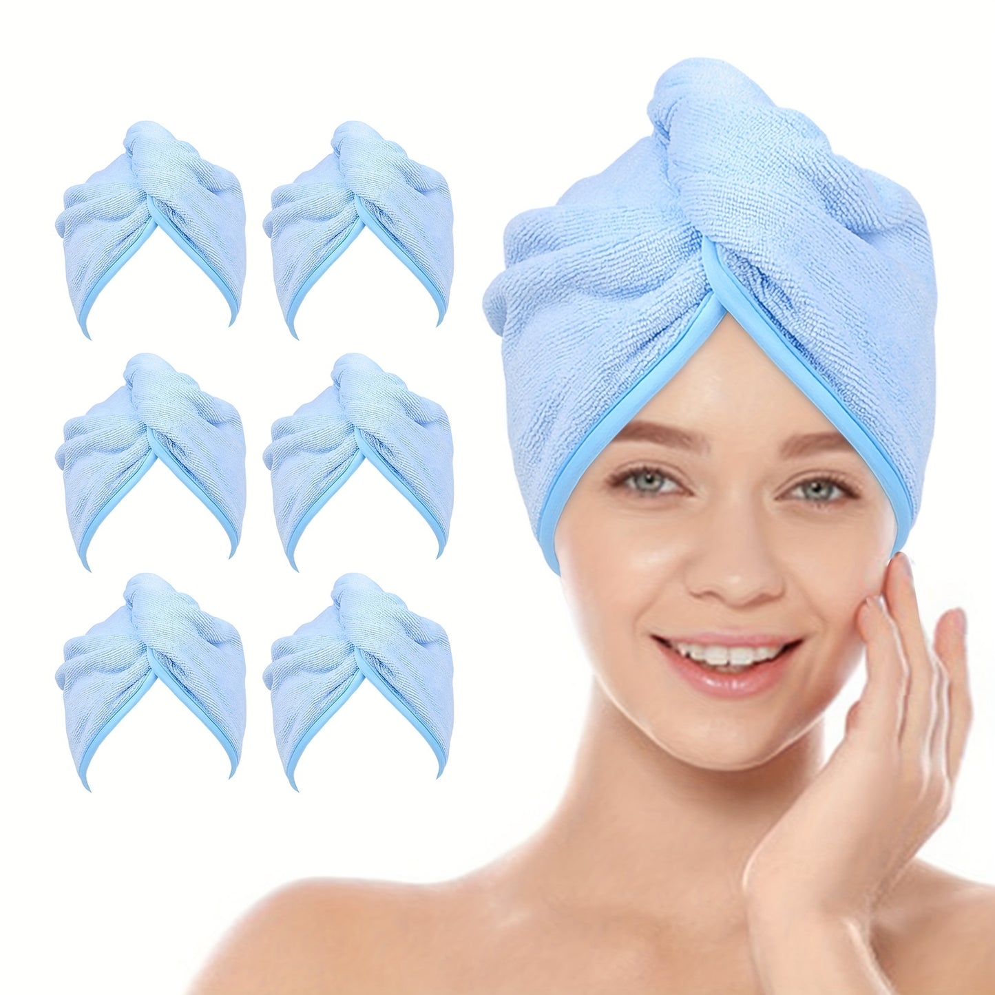 6 Pack Microfiber Hair Towel Wrap For Women Ultra Absorbent Twist Hair Turban Drying Cap For Curly Long Thick Hair