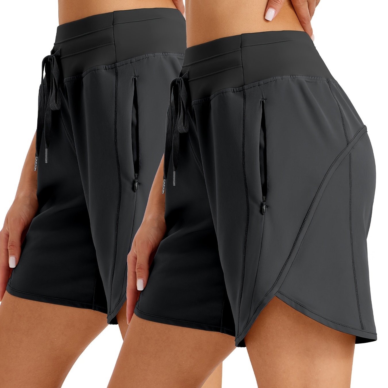 2 Pack Athletic Shorts For Women Breathable Stretchy Quick Dry Durable With Knit Waistband For Running Gym Tennis Summer