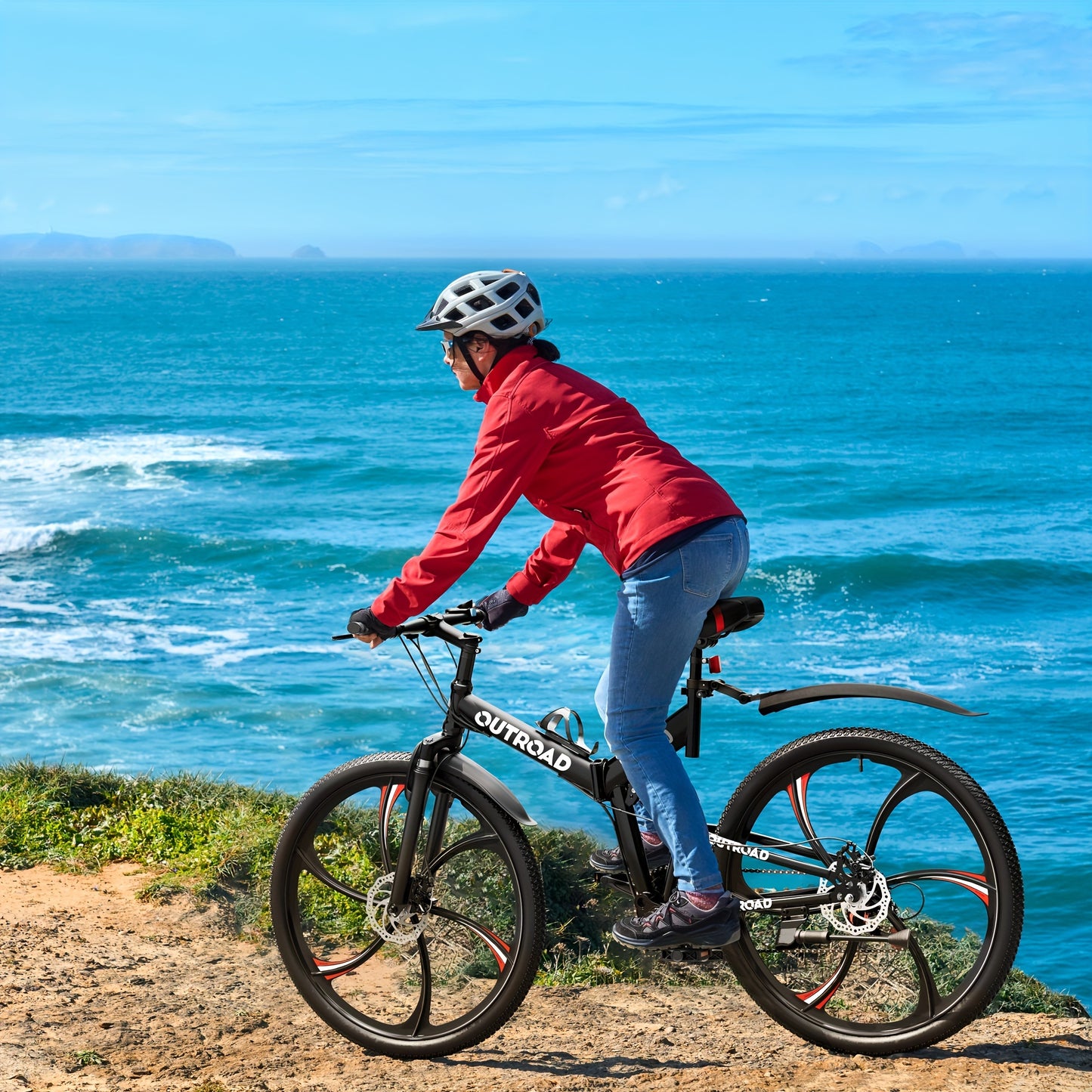 26 Inch Adult Folding Mountain Bike with 21 Speeds Full Suspension Dual Disc Brake High Carbon Steel Frame Foldable Bicycle for Men Women and Teen Black and Orange