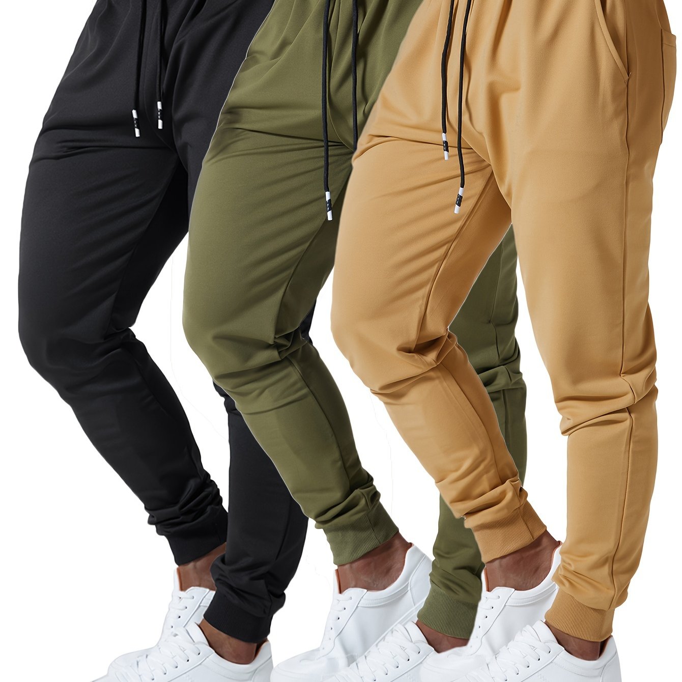 3PCS Men's Jogger Sweatpants Ultra Elastic Waist with Deep Side Pockets Cotton Blend Ideal for Gym and Running Machine Washable Black Navy Gray