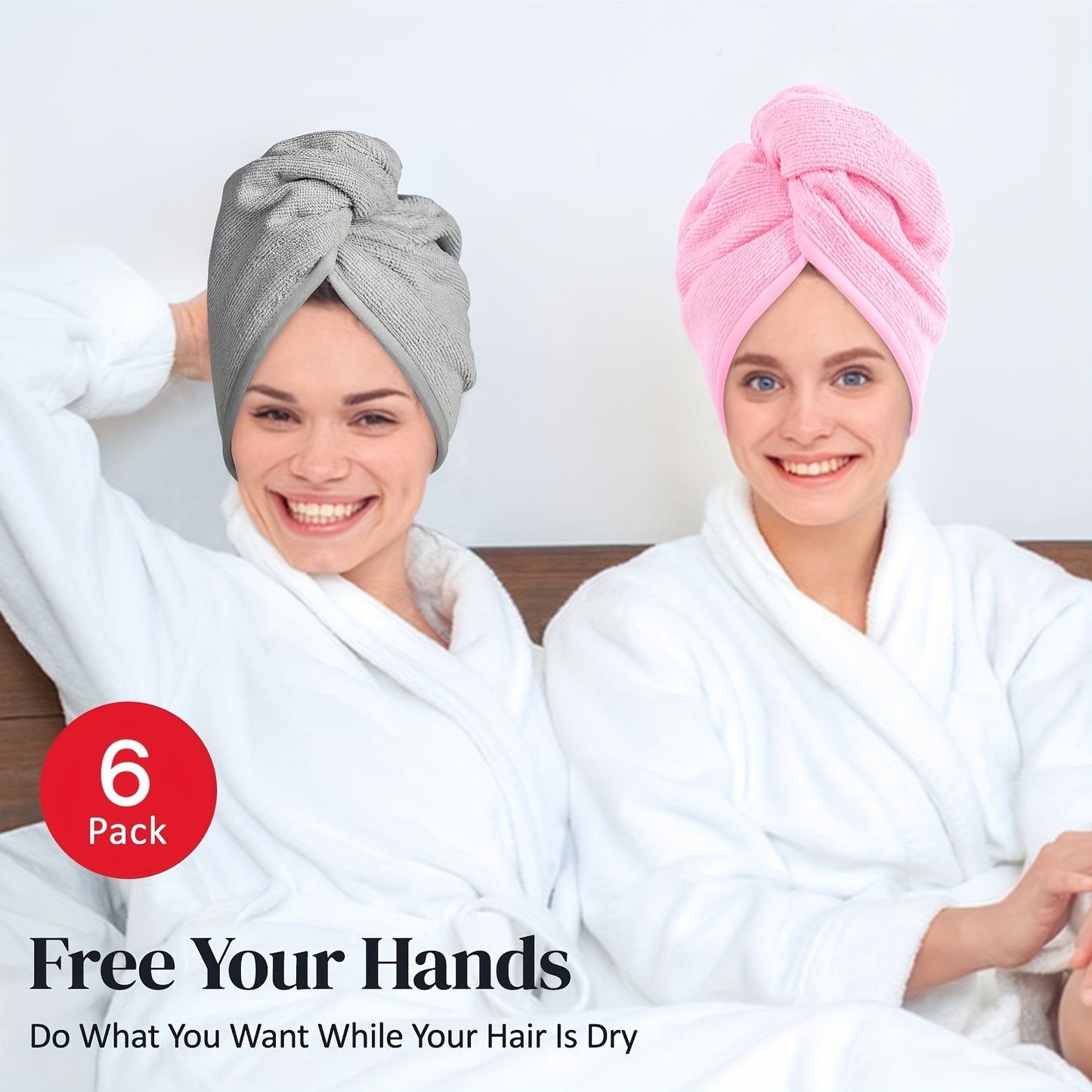 6 Pack Microfiber Hair Towel Wrap For Women Ultra Absorbent Twist Hair Turban Drying Cap For Curly Long Thick Hair