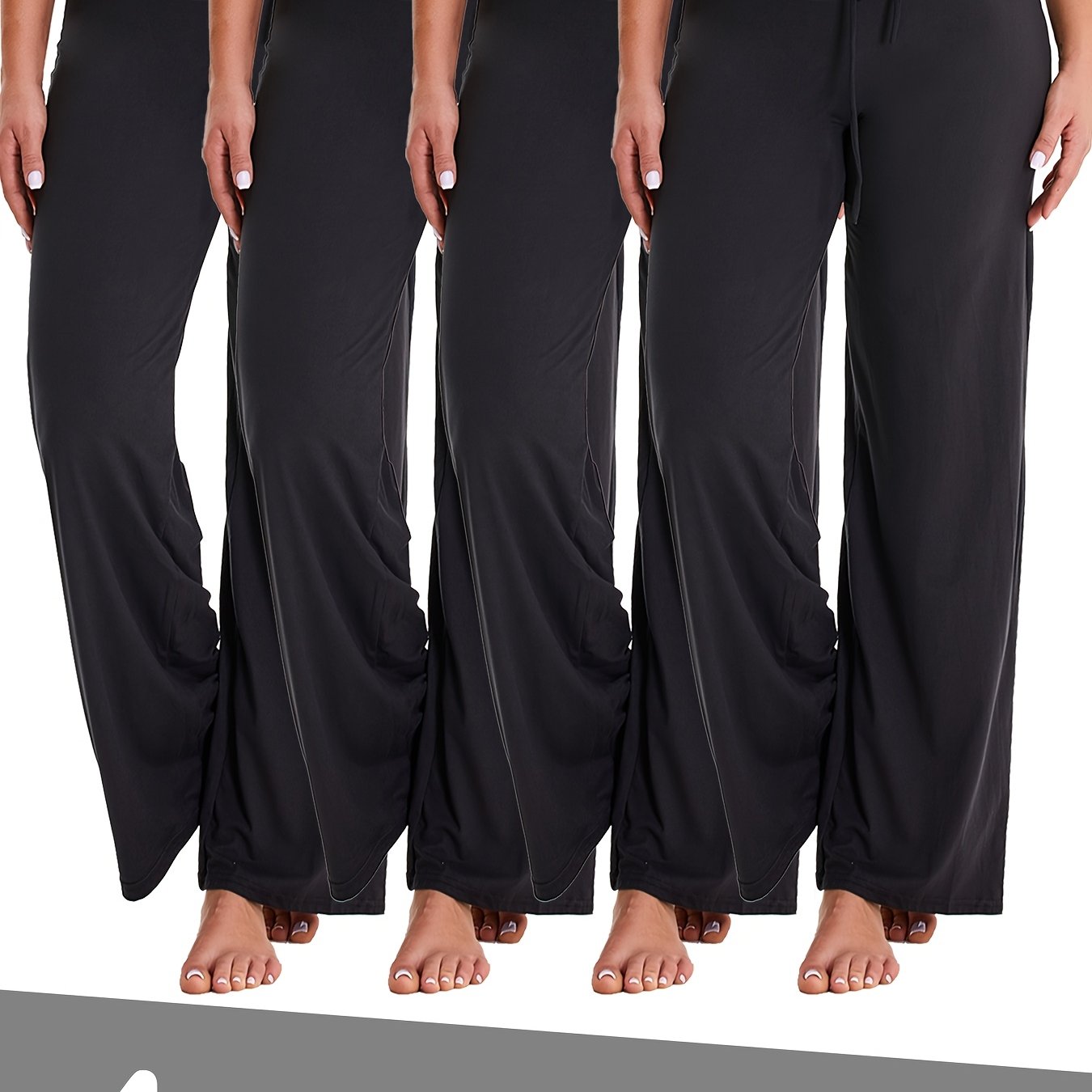 4 Pack Women's Soft Breathable Wide Leg Jogger Pants Elastic Waist Loose Fit Casual Activewear 7/8 Length for Sports Running Yoga 4 Colors Black White Gray Brown Spring Summer Fall