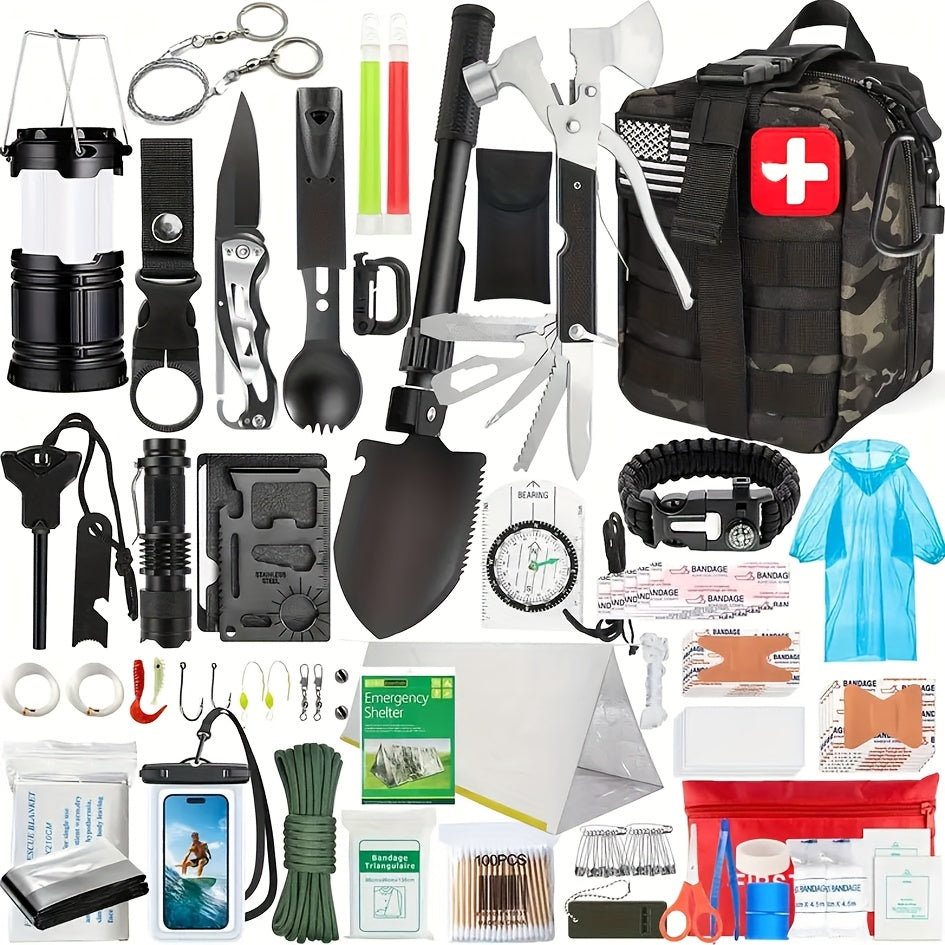 Survival Kits 252 Pieces Emergency Survival Gear First Aid Kits with Molle System Compatible Bag Outdoor Camping Gear Emergency Kits for Hunting Hiking Fishing Gifts for Men and Women