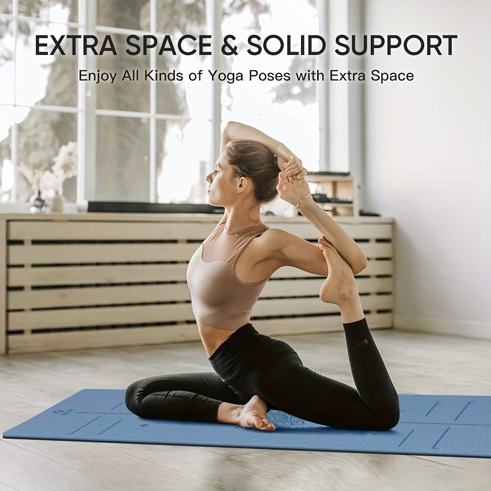 Non-Slip TPE Yoga Mat 8mm Thick with Carrying Strap - Striped, Green/Blue/Black - Ideal for Beginners, Pilates & Home Workouts