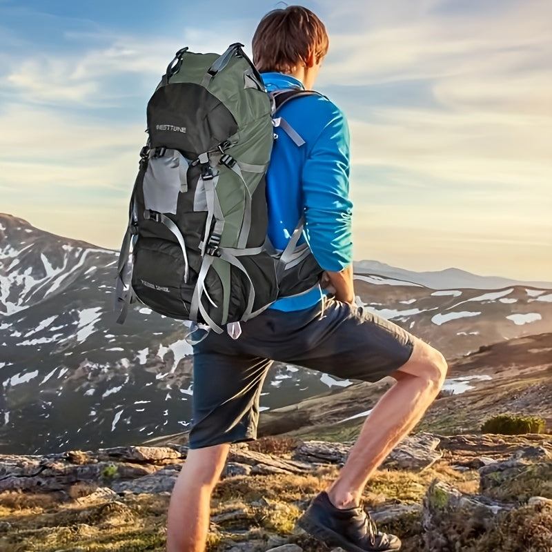 15.85 Gallon High Quality Hiking Backpack with Rain Cover Lightweight Camping Gear for Outdoor Adventures Black Adjustable Straps and Multiple Compartments