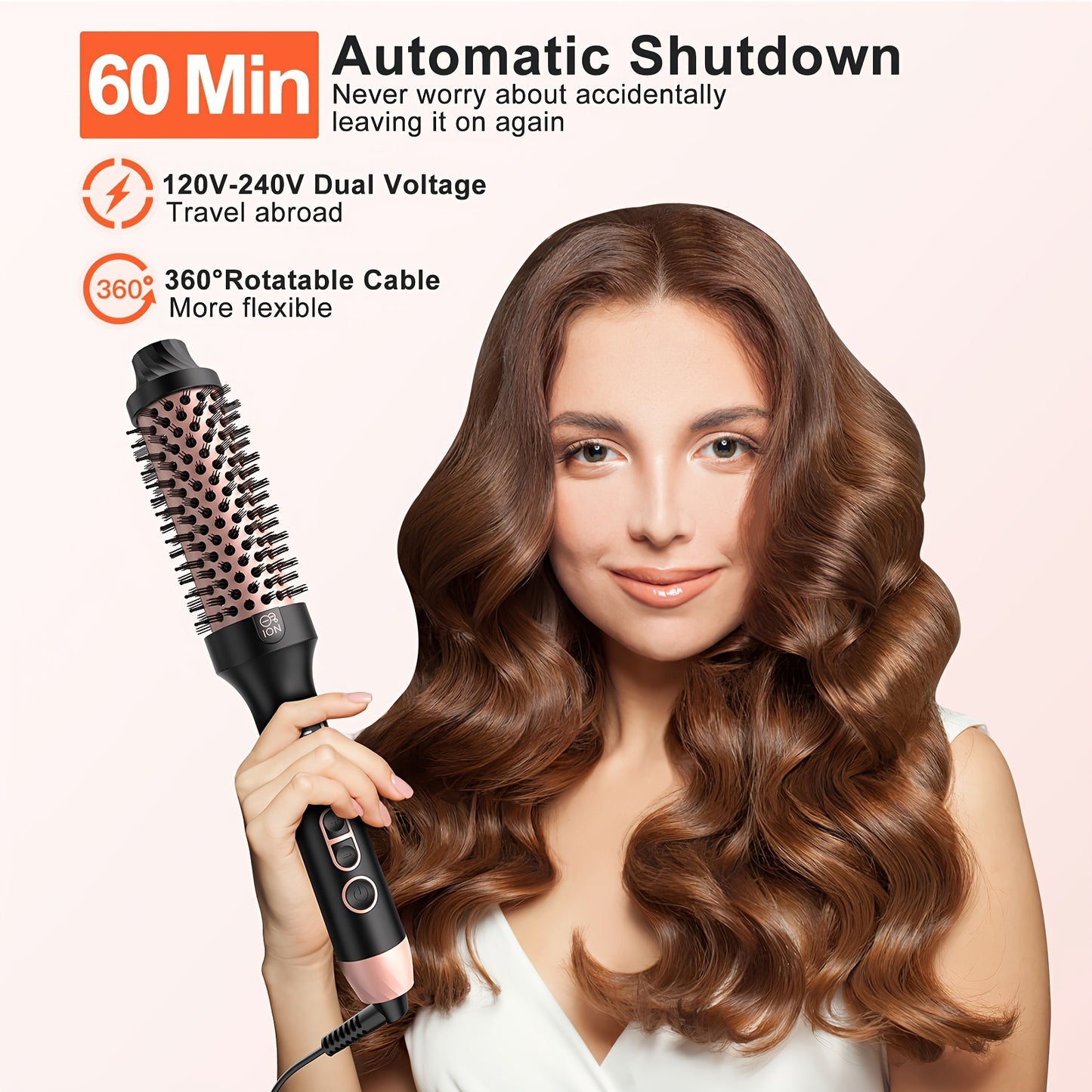 Thermal Brush For Blowout Look 1.5 Inch Heated Round Brush With 10 Temperature Control Hot Brush Styler Dual Voltage For Travel
