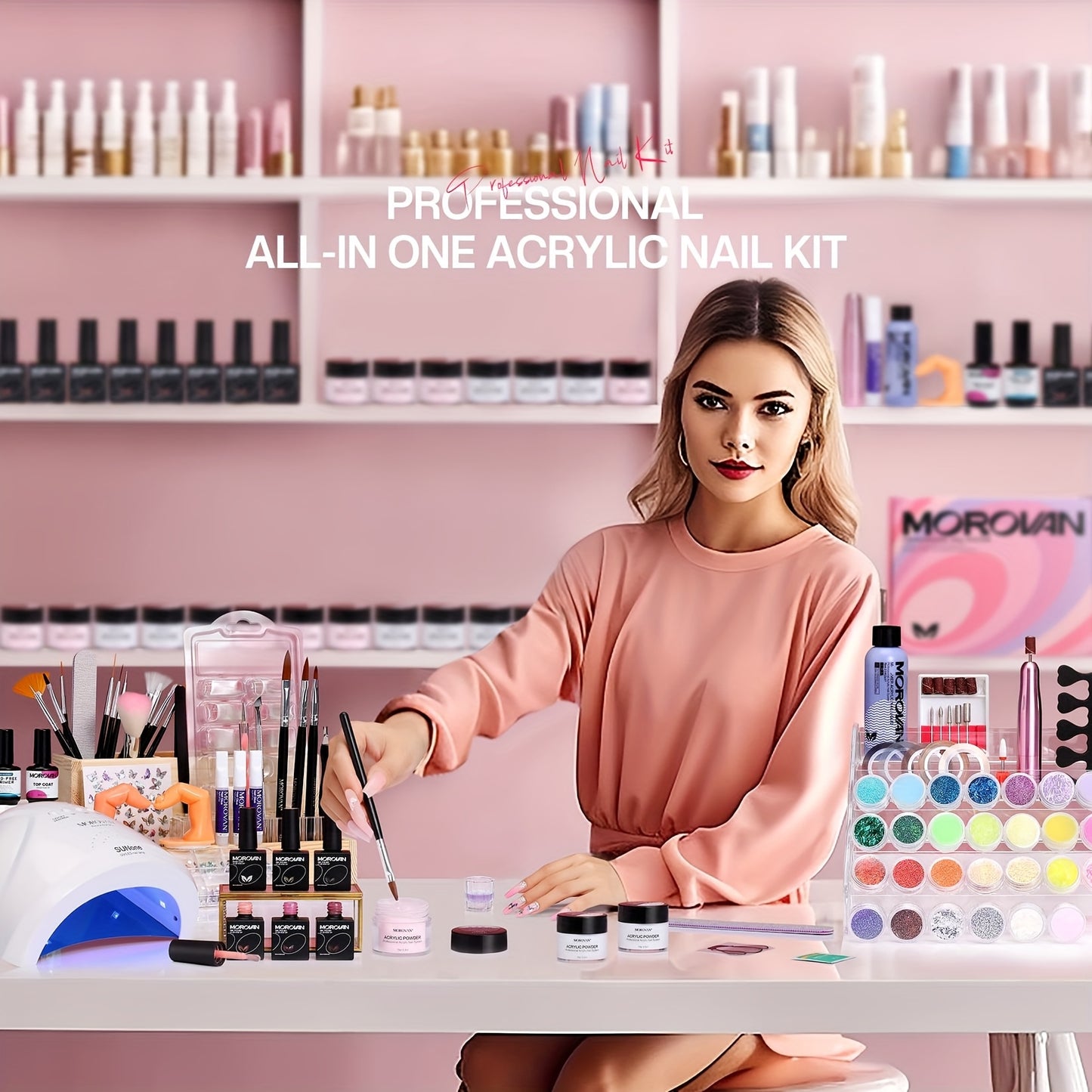 Morovan Professional Acrylic Nail Kit for Beginners Complete Acrylic Nail Starter Set with Supplies and Tools Ideal Gift for Women and Girls