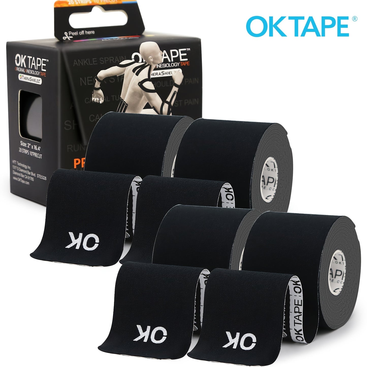 4 Rolls OK Tape Kinesiology Tape 10 Inches Precut 20 Strips Cotton Elastic Athletic Tape Latex Free 2 Inch X 16 Ft