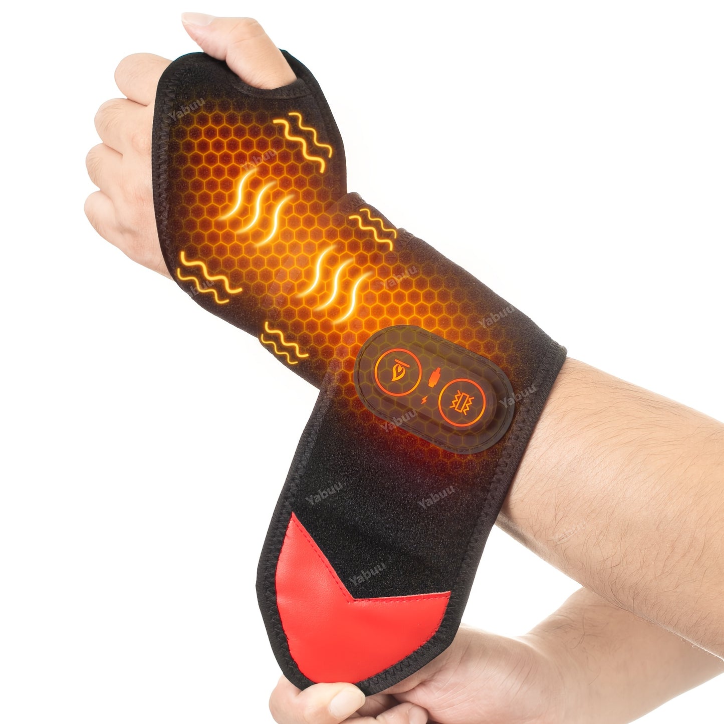 Cordless Wrist And Hand Heating Pad With 3000mAh Rechargeable Battery USB Powered Adjustable 3 Heat And 3 Vibration Settings Black With Red Accents Perfect Gift For Christmas Mother’s Day Father’s Day And Thanksgiving