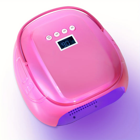 126W High Power Pink UV LED Nail Lamp with Digital Display 5200mAh Rechargeable Cordless Quick Drying 4 Timer Settings Hypoallergenic Plastic Professional Nail Dryer for Home and Salon Use