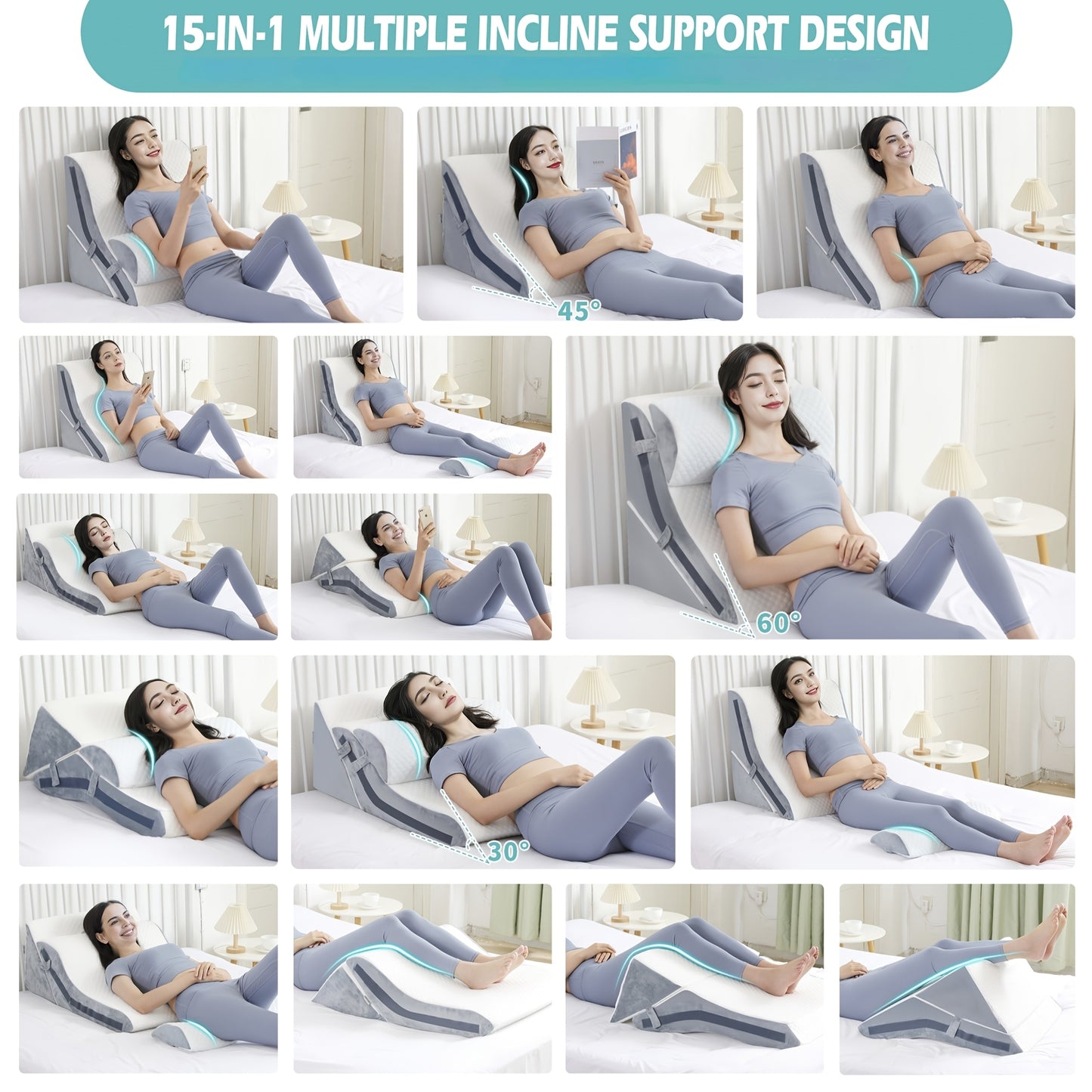 3 in 1 Incline Pillow Wedges for Back Support Adjustable Memory Foam Wedge Pillow Orthopedic Bed Pillow Set