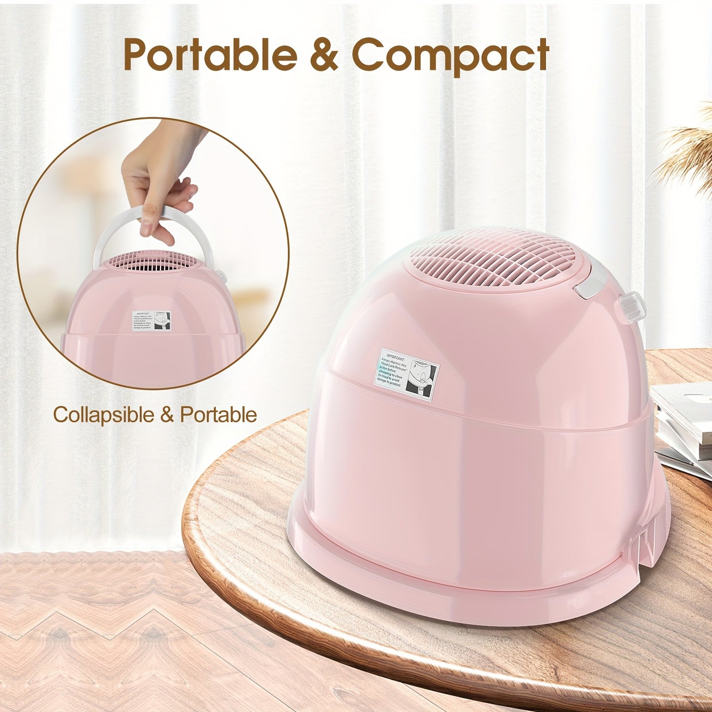 1875W Ionic Hooded Hair Dryer with 3 Heating Settings Professional Ceramic Technology Portable Sit Under Dryer for Women Black Dome Design Home and Salon Use Personal Grooming Accessory