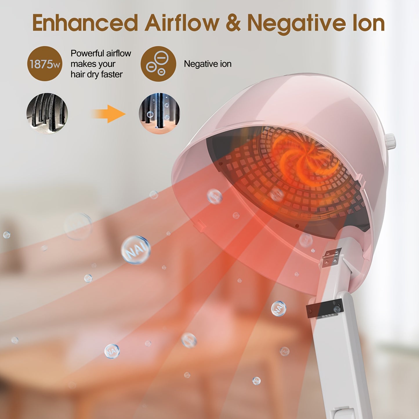 1875W Ionic Hooded Hair Dryer with 3 Heating Settings Professional Ceramic Technology Portable Sit Under Dryer for Women Black Dome Design Home and Salon Use Personal Grooming Accessory