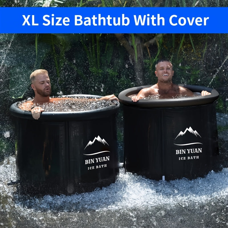 Large Capacity Portable Folding Bathtub with Lid Dual Use Hot and Cold Soak Relax Inflatable Spa for Athletes and Fitness Recovery Easy to Install and Clean Modern PVC Design for Indoor and Outdoor Use