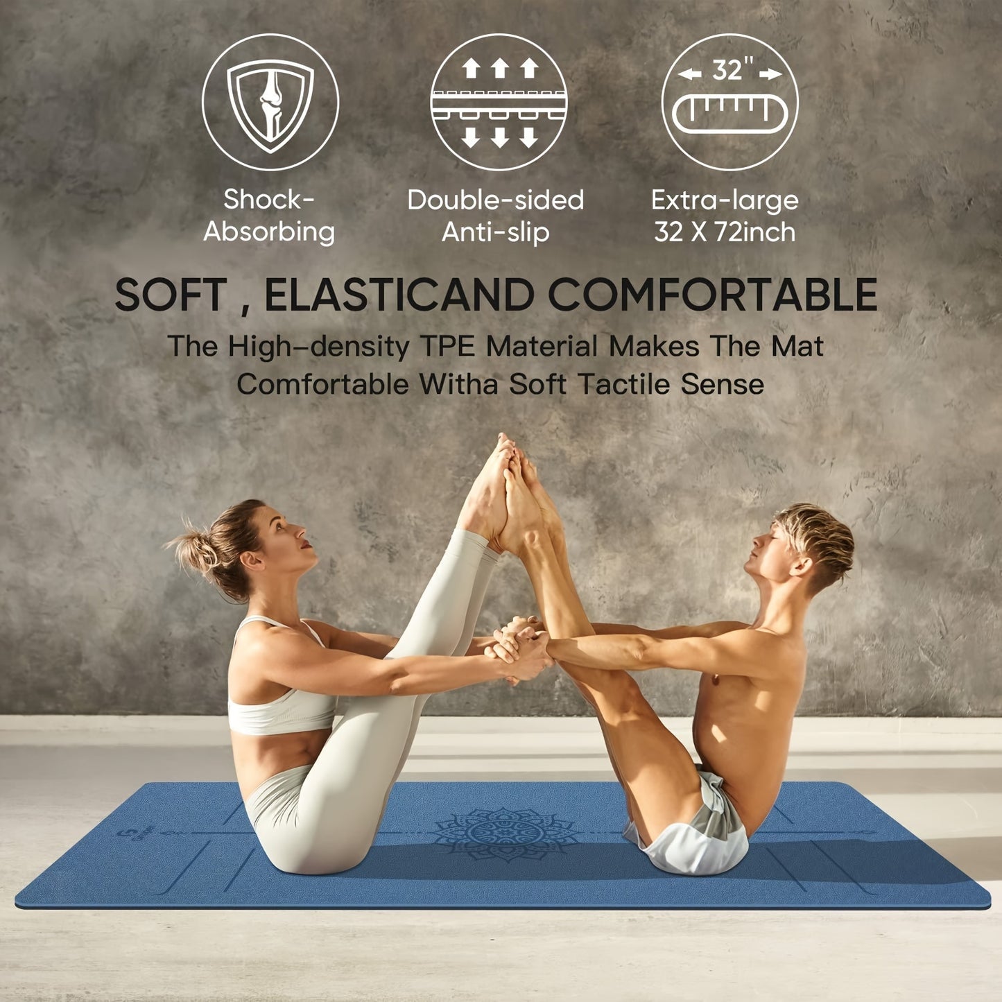 Non-Slip TPE Yoga Mat 8mm Thick with Carrying Strap - Striped, Green/Blue/Black - Ideal for Beginners, Pilates & Home Workouts