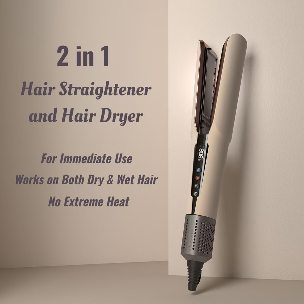 2-in-1 Hair Dryer and Flat Iron with High-Speed Airflow Instant Heating Customizable Temperature LCD Display and Auto Shut-Off for All Hair Types