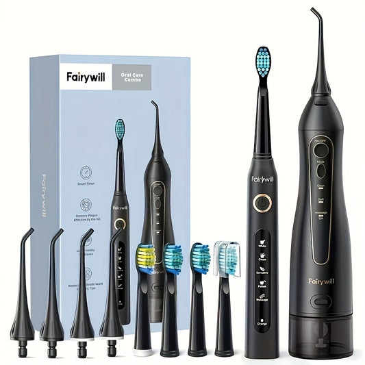 Fairywill Water Flosser and Electric Toothbrush Combo for Braces and Bridges Care Black