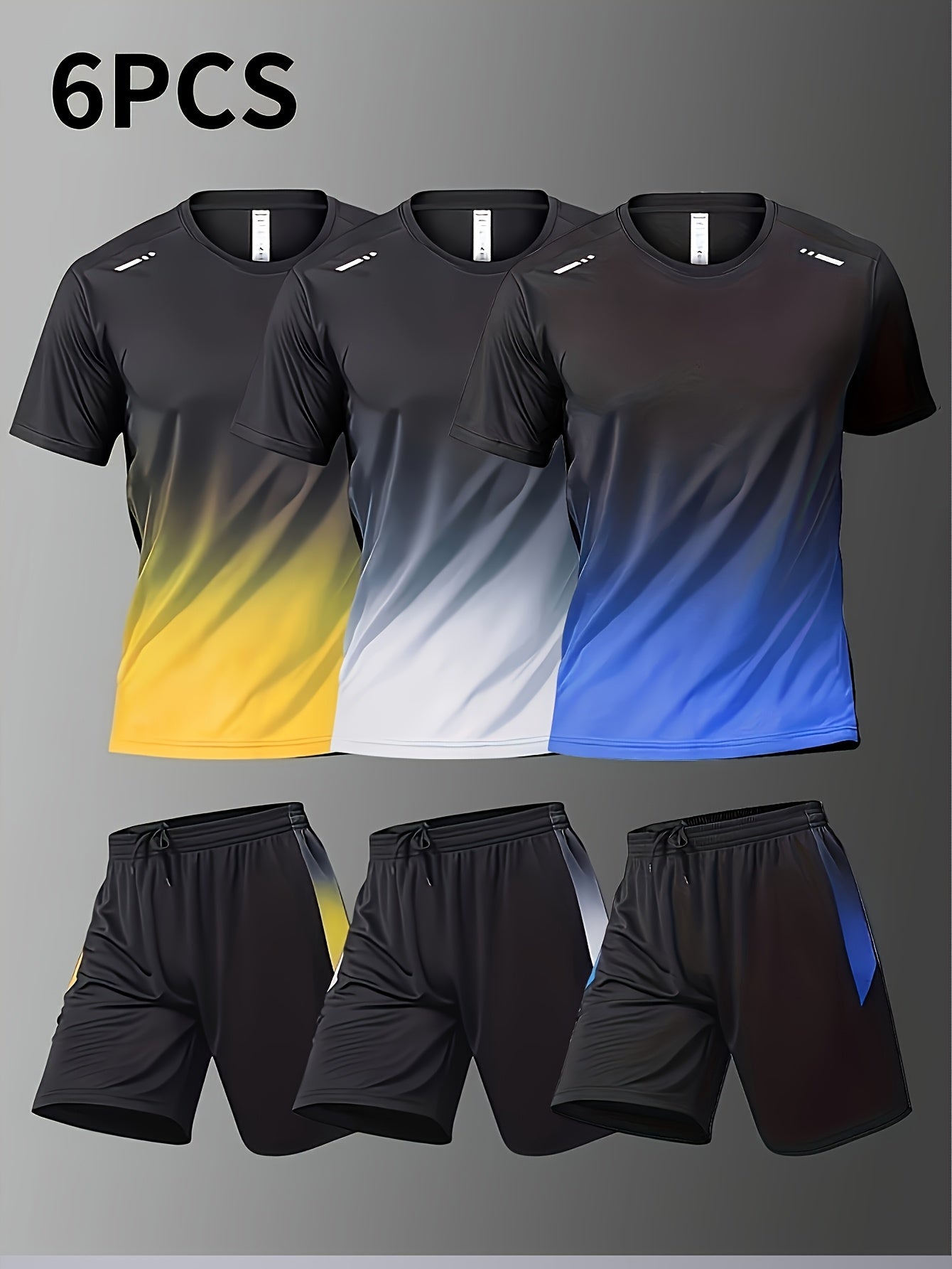 Men's Summer Basketball Training Running Set with Gradient Short Sleeve T-Shirt and Quick-Drying Shorts - Three Piece Combo