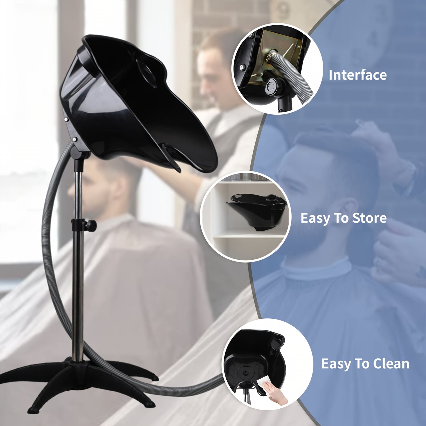 Portable Shampoo Bowl Height and Angle Adjustable Hair Washing Sink with Drain Hose