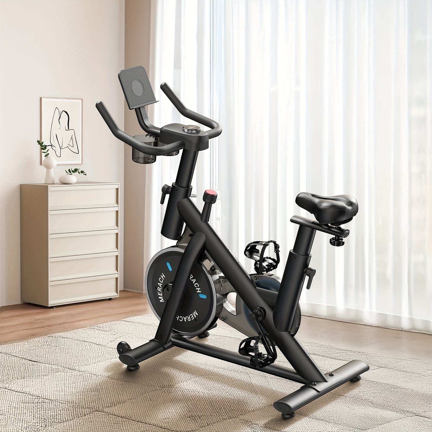 MERACH Exercise Bike, Brake Pad Stationary Bike With Exclusive App, Low Noise Indoor Cycling Bike With 300lbs Weight Capacity, Tablet Mount And Fitness Courses For Weight Loss