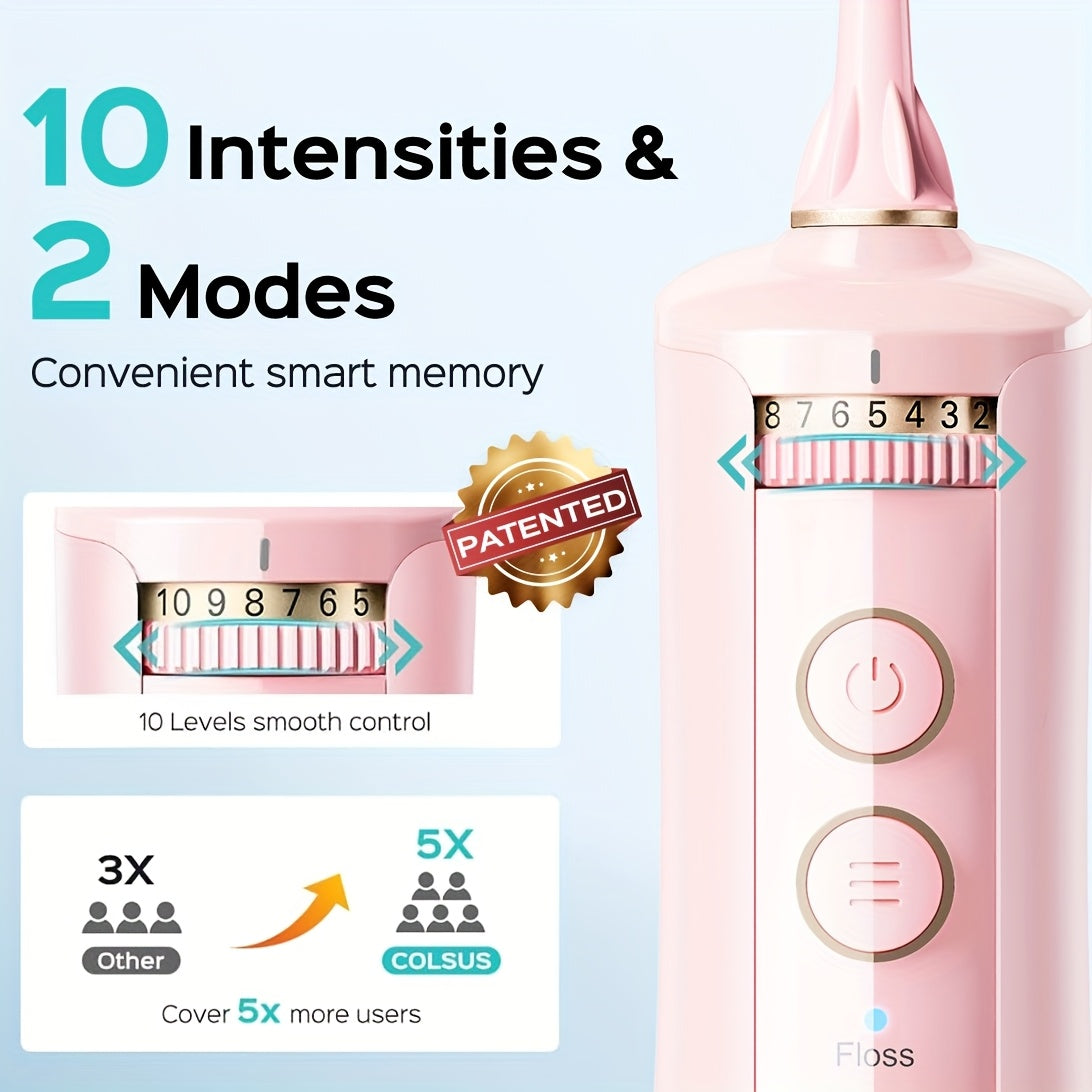 Coslus Water Dental Flosser Teeth Pick Portable Cordless Rechargeable Oral Irrigator 10 Settings 300oz Large Reservoir Electric Flossing Cleaner for Deep Cleaning Gum Health USB Charging Pink
