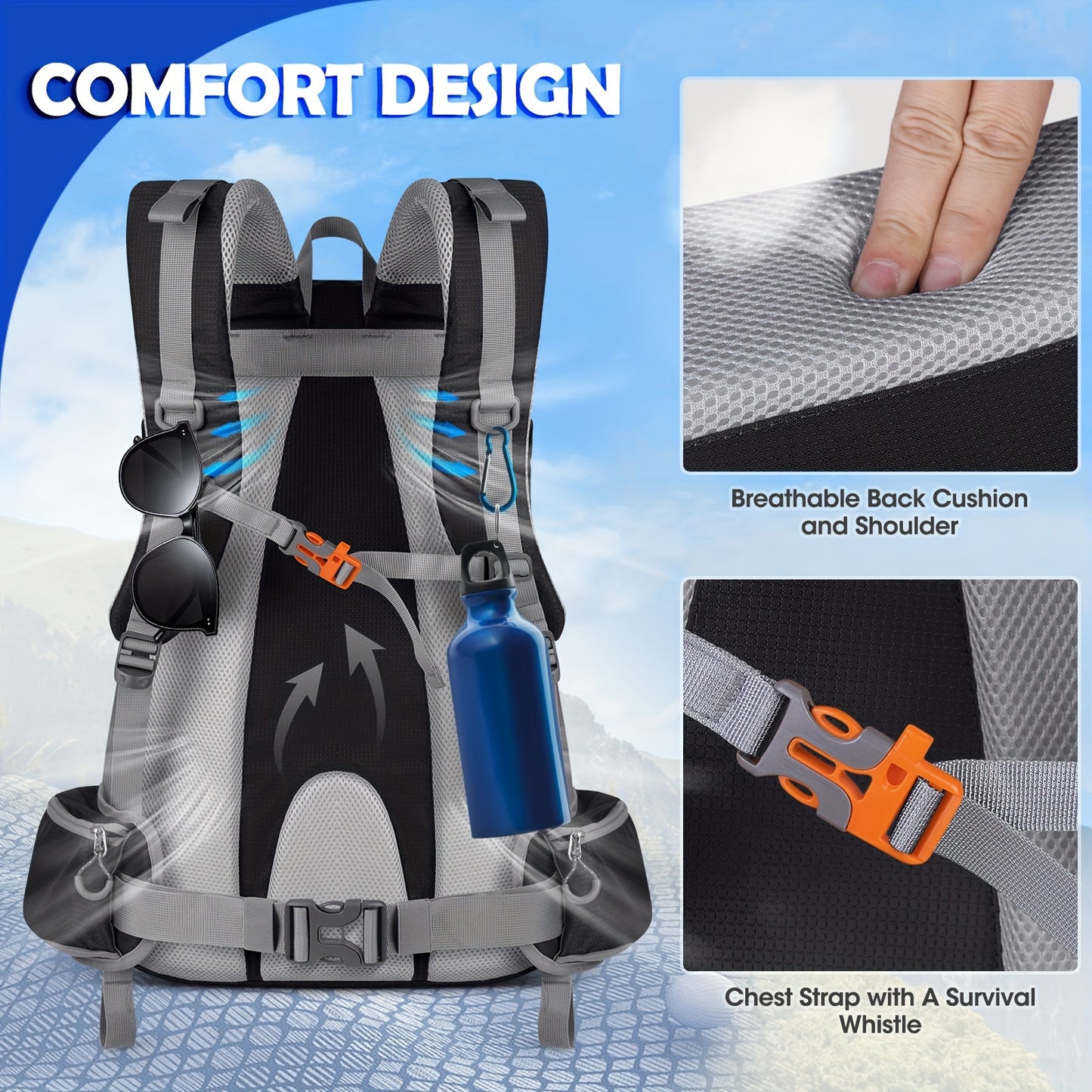 Nubily 13.21 Gallon Hiking Backpack Camping Backpack for Men Women Lightweight Outdoor Travel Daypack Black Blue Green Orange Sport Fitness Bag