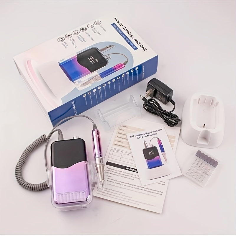 35000 RPM Rechargeable Nail Drill Machine with HD Display Cordless Electric Nail Drill for Salon and Home Use in Unicorn Purple Silvery White Black Golden Blue