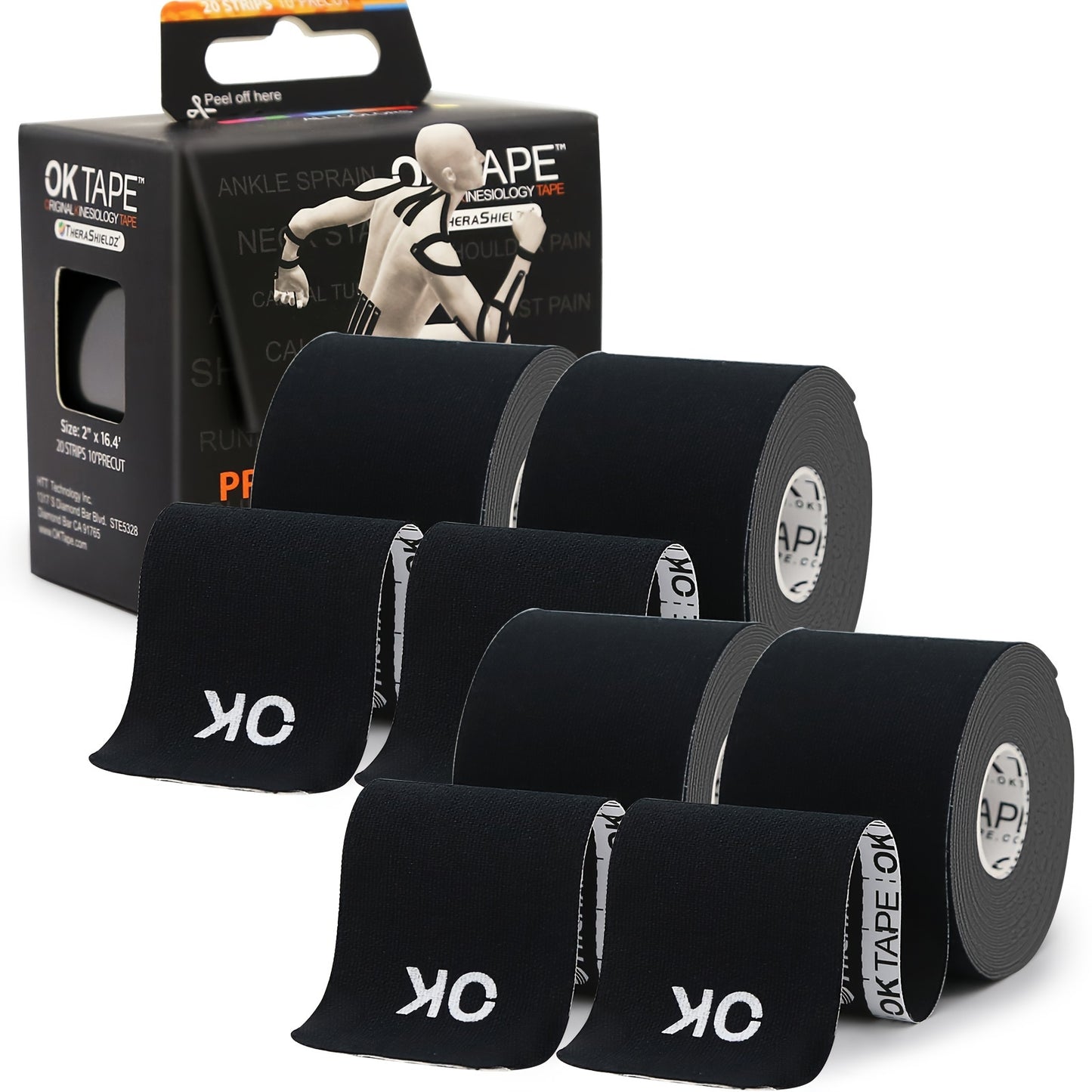 4 Rolls OK Tape Kinesiology Tape 10 Inches Precut 20 Strips Cotton Elastic Athletic Tape Latex Free 2 Inch X 16 Ft