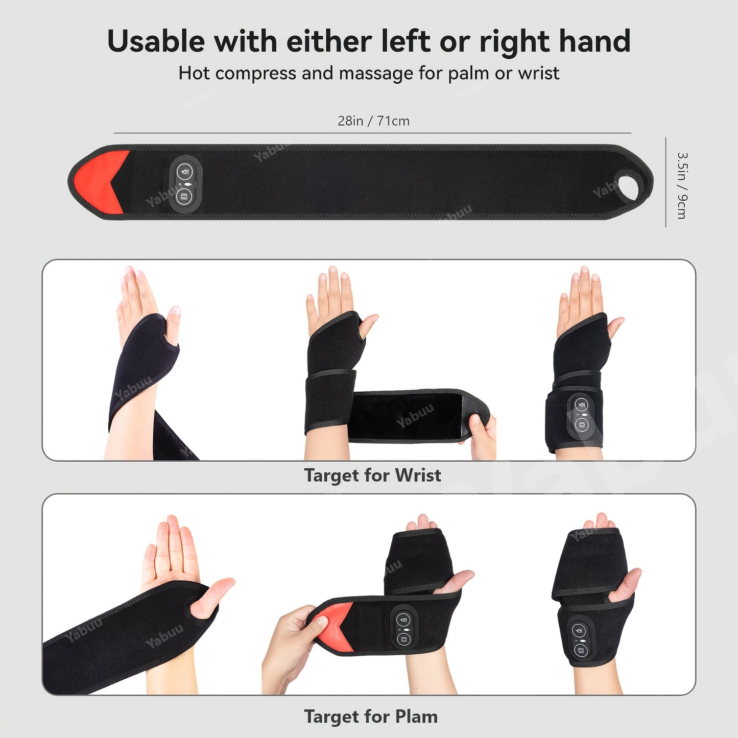 Cordless Wrist And Hand Heating Pad With 3000mAh Rechargeable Battery USB Powered Adjustable 3 Heat And 3 Vibration Settings Black With Red Accents Perfect Gift For Christmas Mother’s Day Father’s Day And Thanksgiving