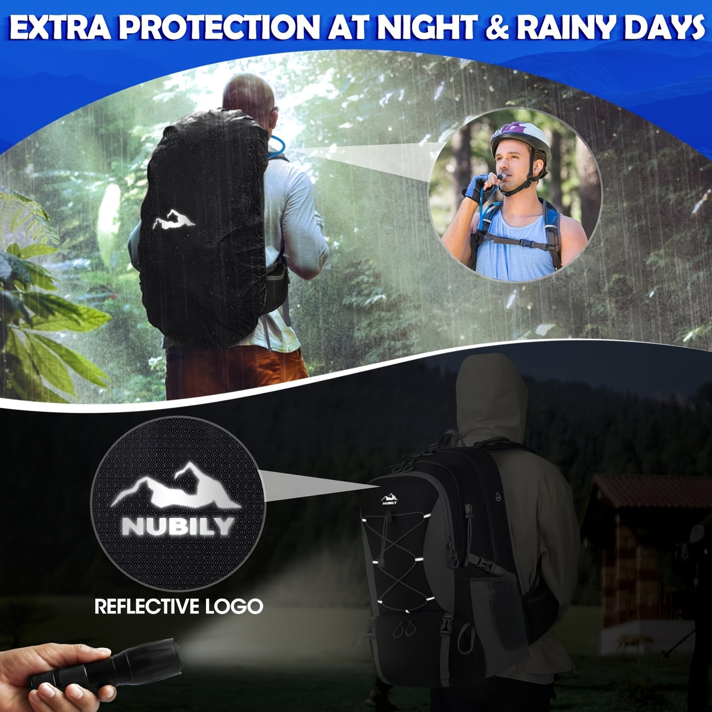 Nubily 13.21 Gallon Hiking Backpack Camping Backpack for Men Women Lightweight Outdoor Travel Daypack Black Blue Green Orange Sport Fitness Bag