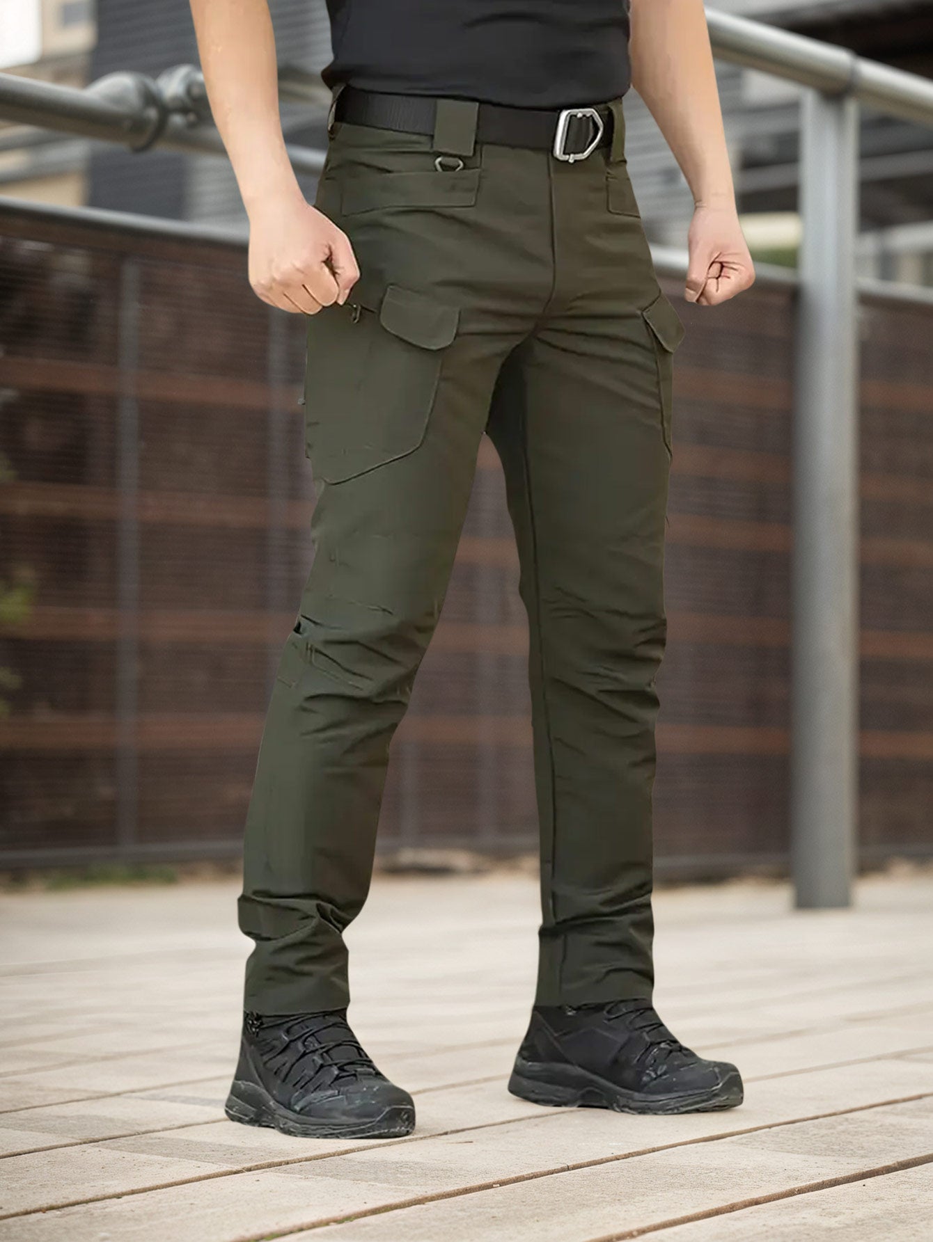 4PCS Comfy Outdoor Mountaineering Cargo Pants for Men Solid Color Drawstring Waist Casual Style Breathable Fabric
