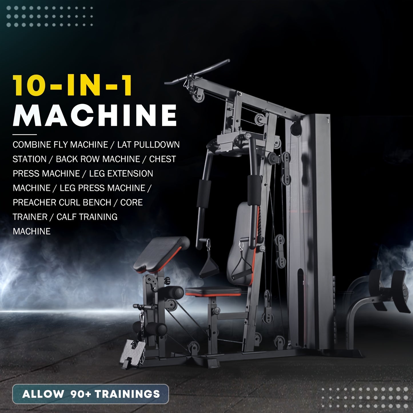 10 In 1 Home Gym Station with 150 LBS Weight Stack All In One Workout Equipment for Full Body Training Multi Functional Iron Gym Machine with Fly Lat Pull Down Chest Press Leg Extension Preacher Curl Core and Calf Training