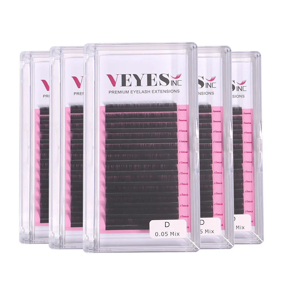 Veyes Inc 5 Cases Lot Individual Eyelash Extensions Faux Mink Lashes Classic Soft Natural Lashes