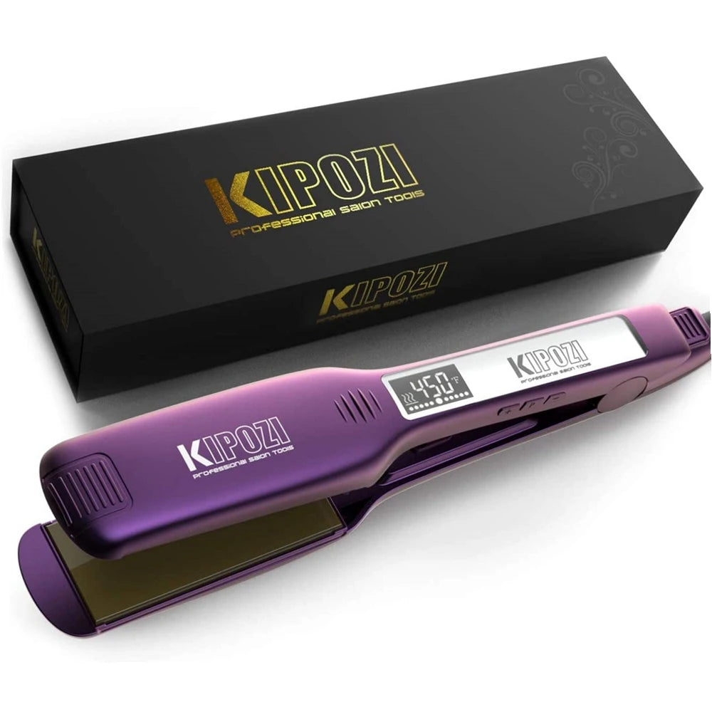KIPOZI Professional Titanium Hair Straightener Iron Fast Heating 1.75 Inch Wide Plates LCD Flat Iron Curling Iron Styling Tool