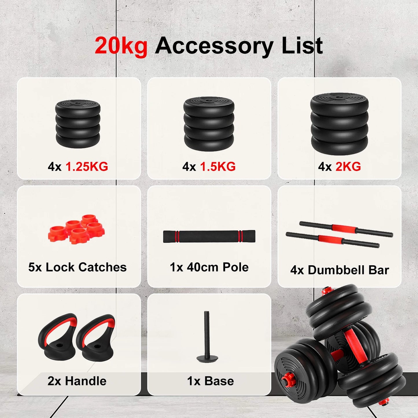 Adjustable Dumbbell Set 44 Pounds Multifunctional Weights Barbell Kettlebell Pushup Home Gym Equipment