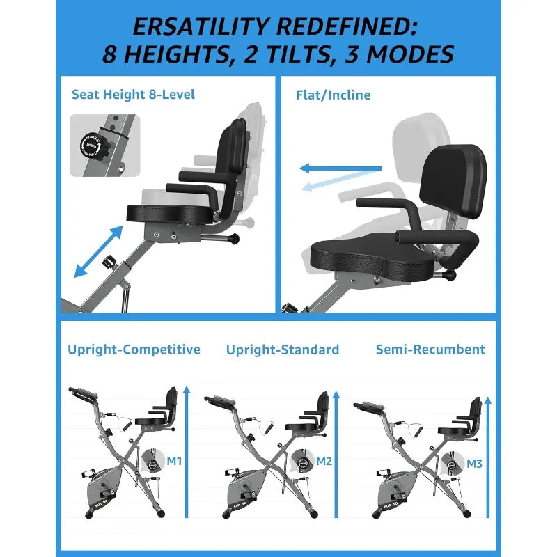 Kurono Stationary Exercise Bike 4 In 1 Foldable Indoor Cycling Bike for Seniors 330LB Capacity 16 Level Magnetic Resistance