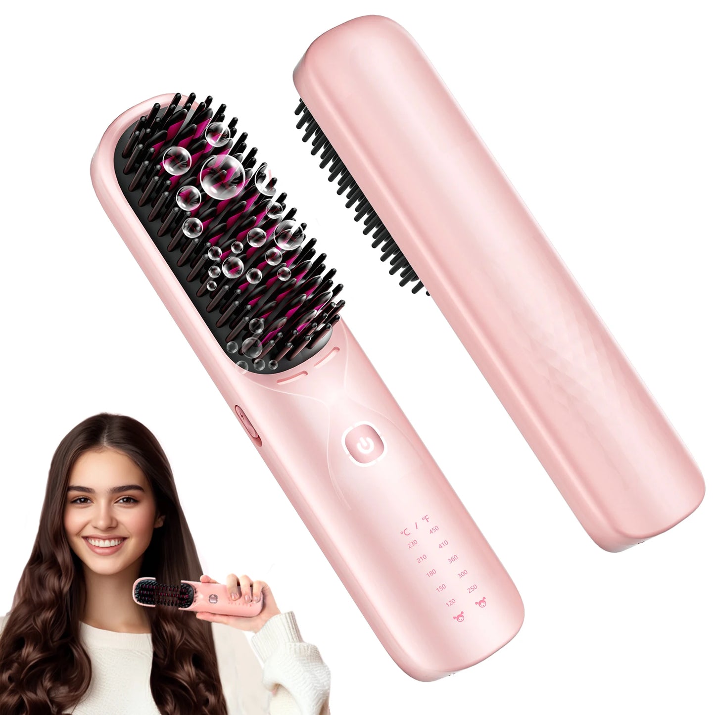 Portable 2 in 1 Hair Straightener Brush Fast Heating Negative Ion Cordless Curling Comb 10000mAh 45W Fast Charging Power Bank