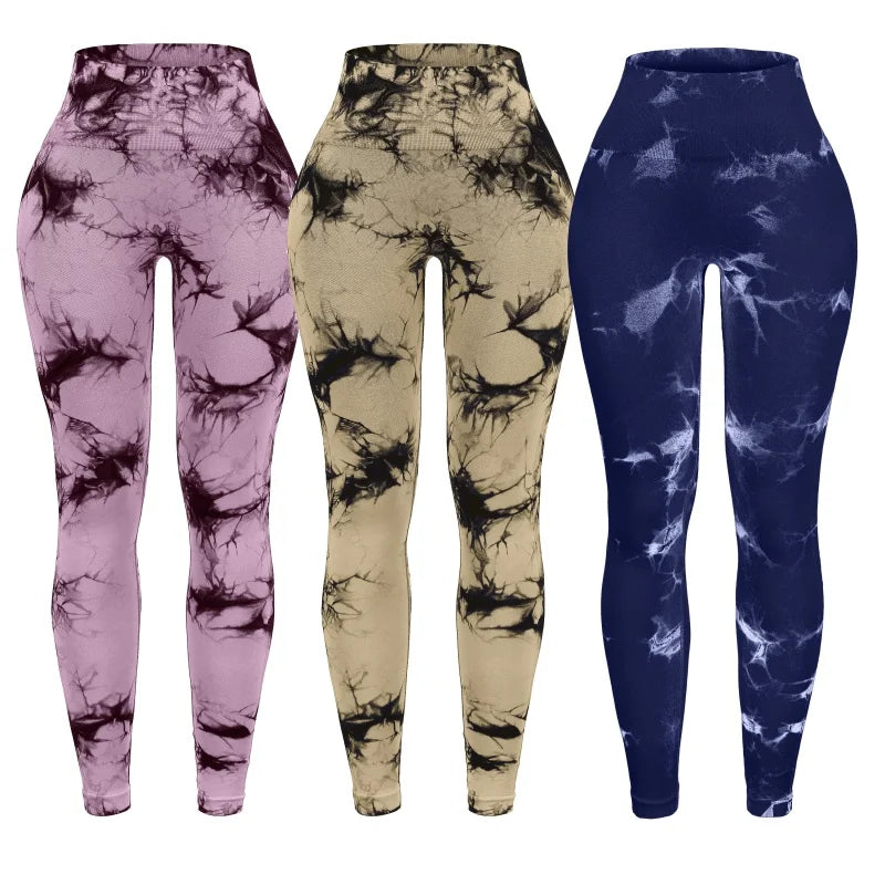 3 Piece Workout Leggings Set for Women High Waisted Tie Dye Gym Scrunch Butt Lifting Seamless Yoga Leggings Athletic Pants