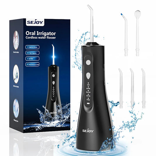 Sejoy Portable Water Flosser for Teeth Rechargeable Oral Irrigator with 5 Modes 300ML Waterproof Dental Cleaner