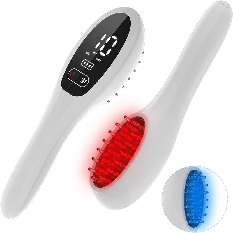 Electric Laser Hair Growth Comb Anti Hair Loss Therapy Infrared 650nm 470nm LED Red Light Vibration Massage Hair Care Brush