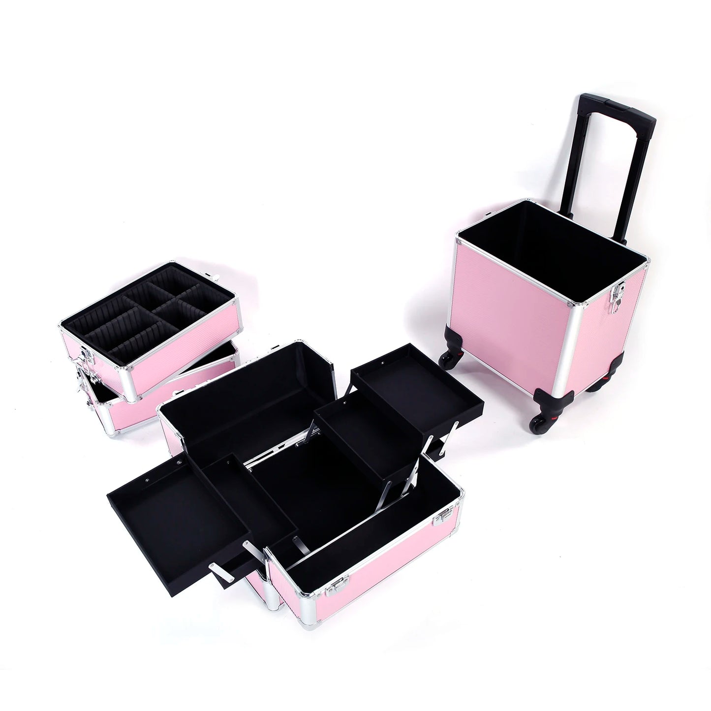 4 In 1 Aluminum Cosmetic Makeup Case Tattoo Box Pink